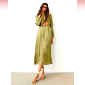 Zara Crinkle Satin Cut Out Long Sleeve Dress